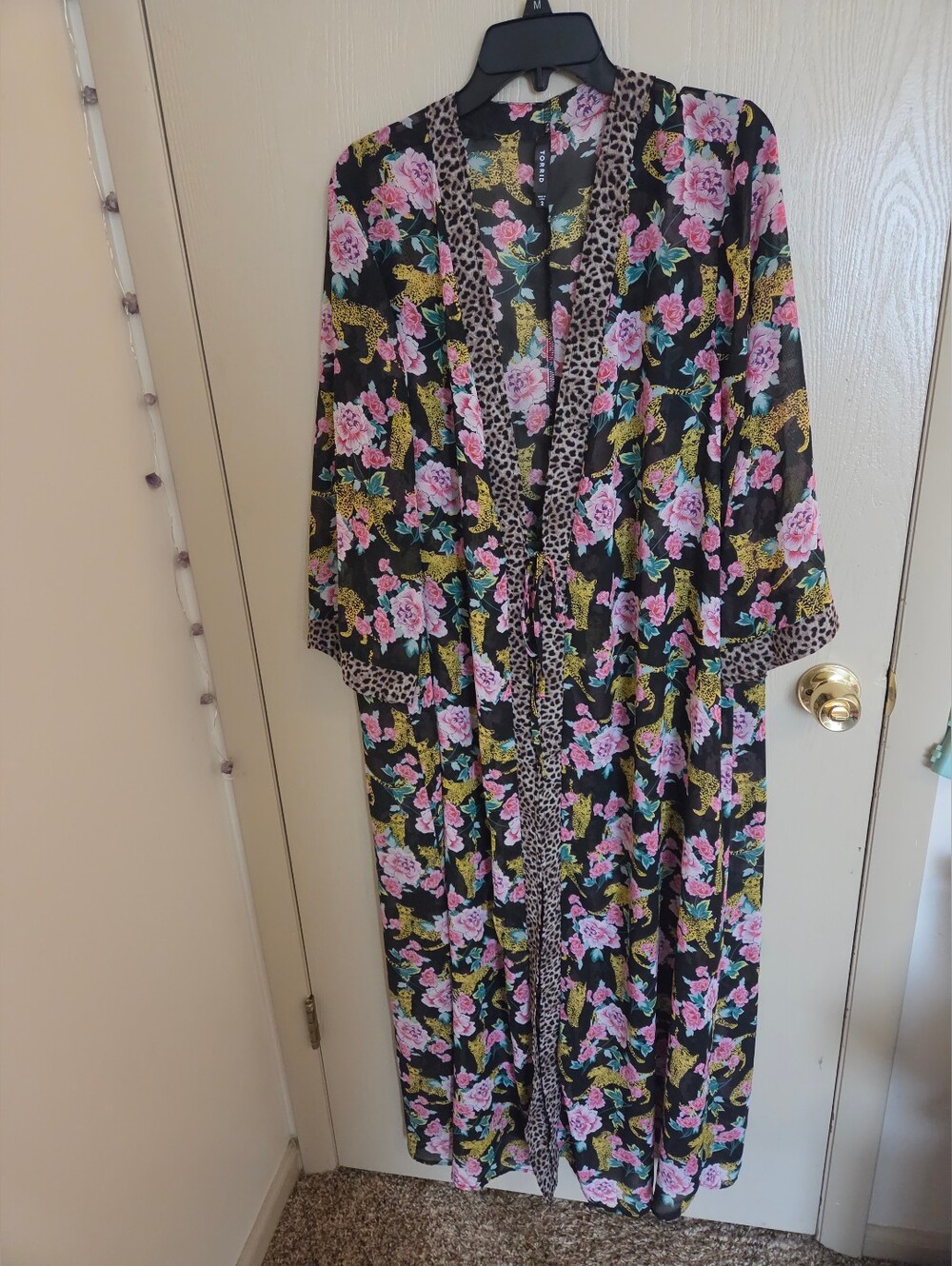 Torrid cheetah floral maxi chiffon tie-front coverup kimono summer Beach 2XL